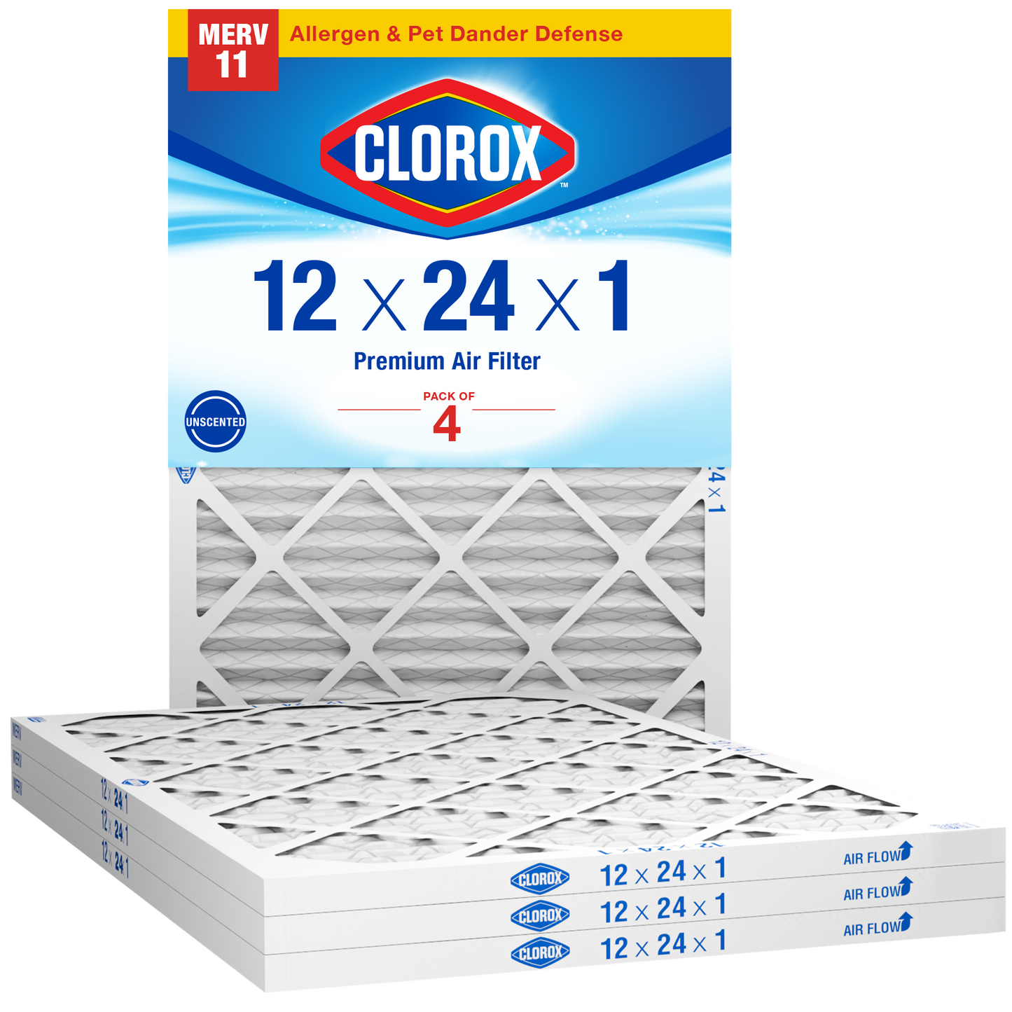 Clorox 12x24x1 Air Filter, Premium Pleated Furnace Filters