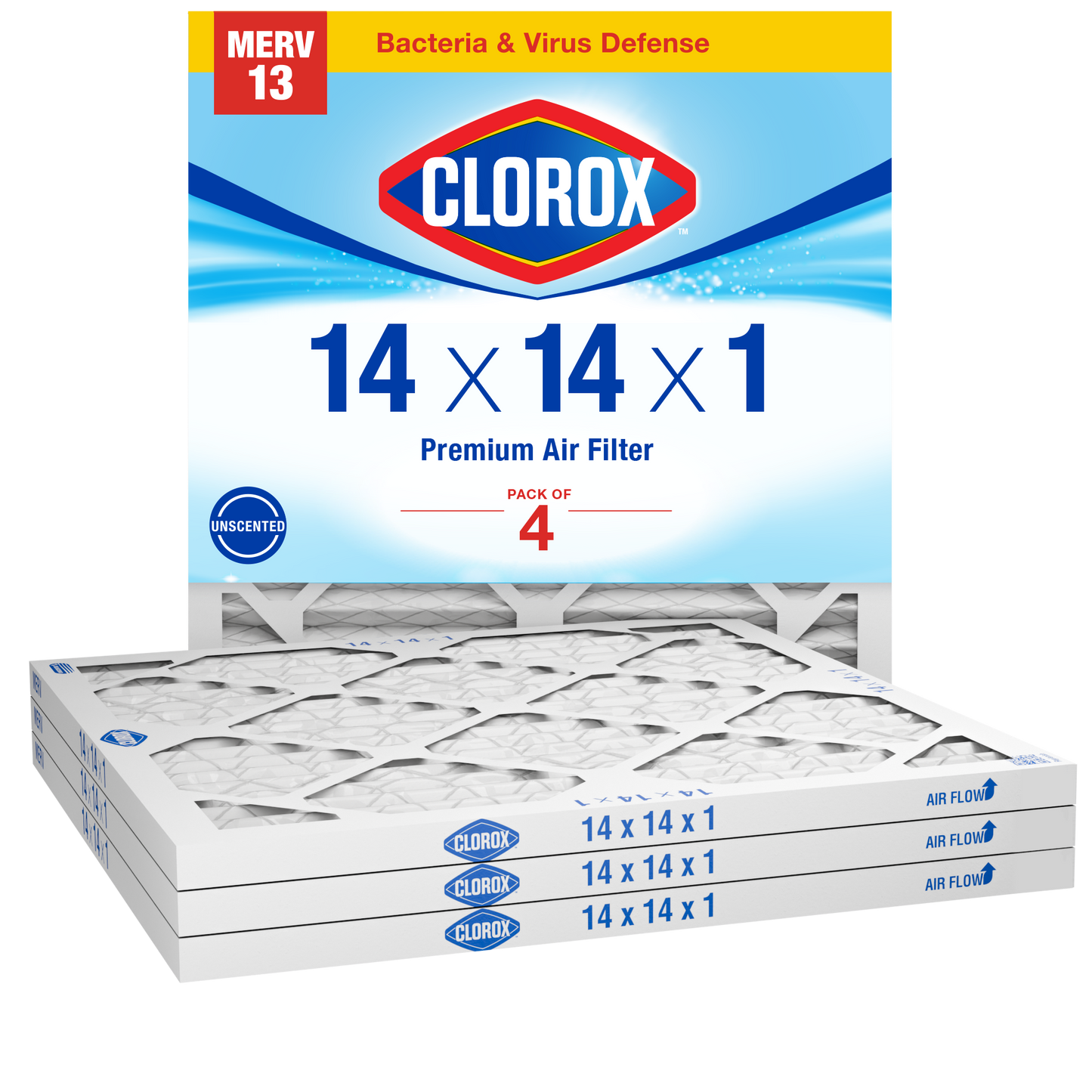 Clorox 14x14x1 Air Filter, Premium Pleated Furnace Filters