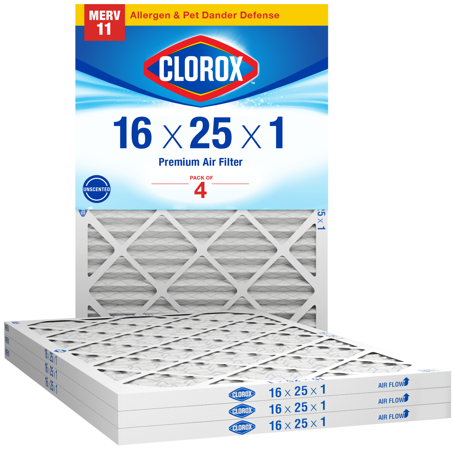 Clorox 16x25x1 Air Filter, Premium Pleated Furnace Filters