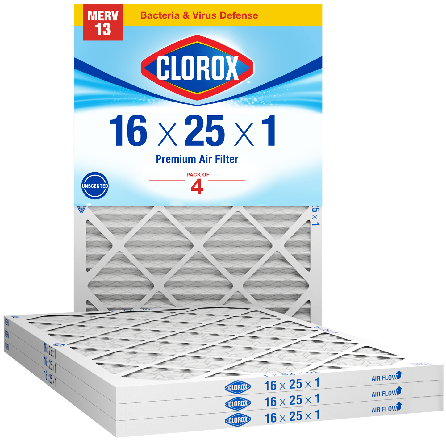 Clorox 16x25x1 Air Filter, Premium Pleated Furnace Filters