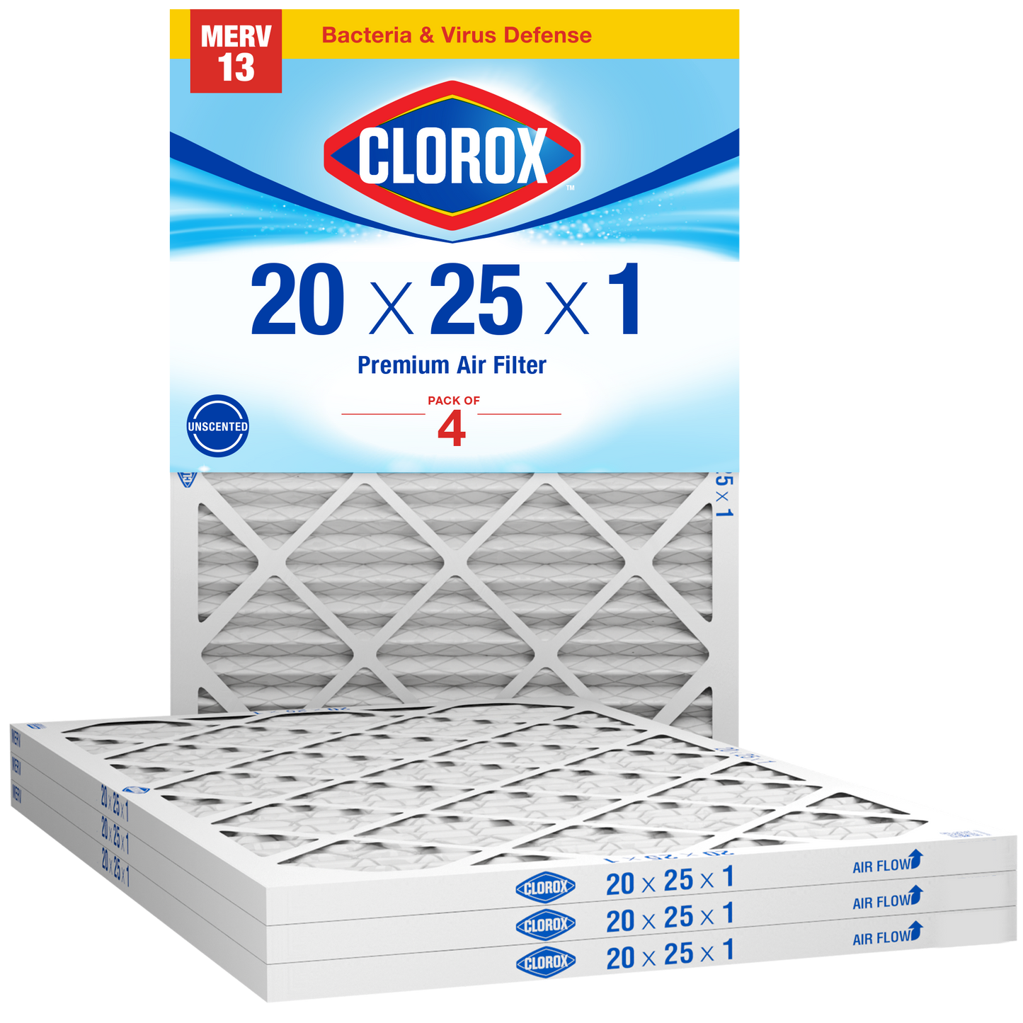 Clorox 20x25x1 Air Filter, Premium Pleated Furnace Filters